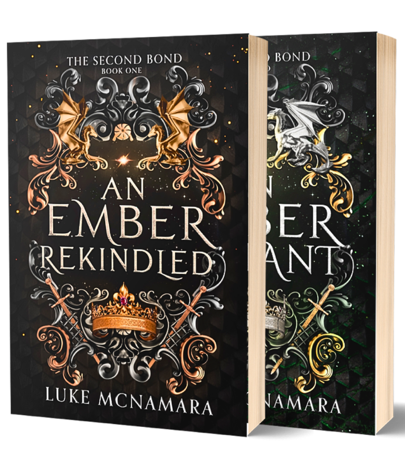 3D mockup of the signed An Ember Rekindled and An Ember Defiant paperbacks together