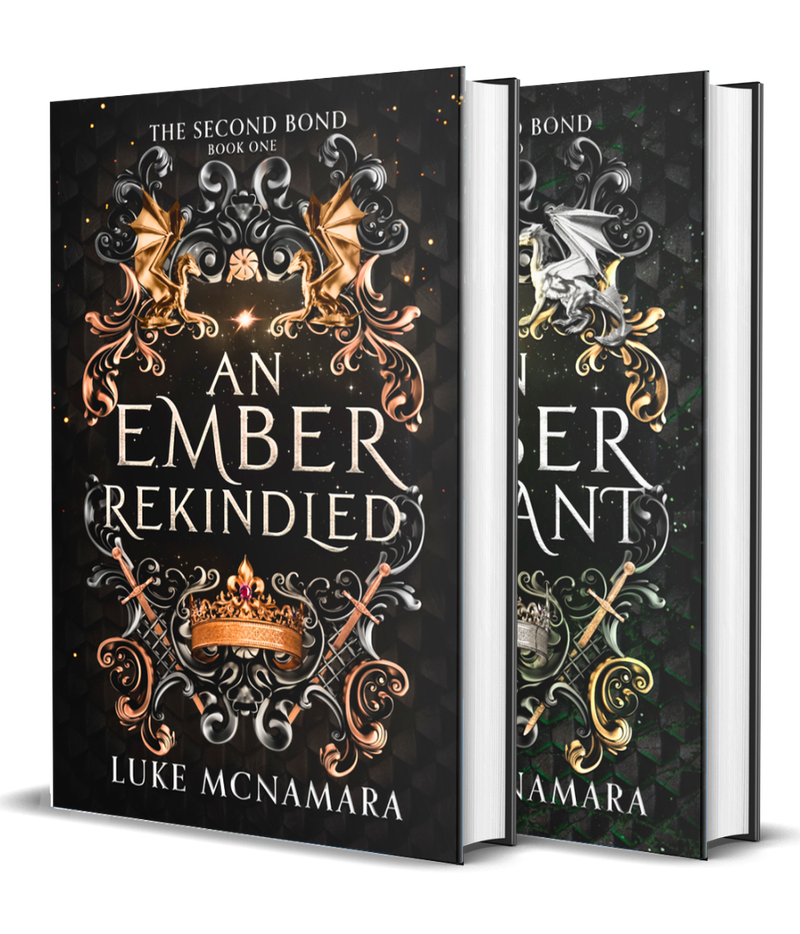 3D mockup of the signed An Ember Rekindled and An Ember Defiant hardbacks together